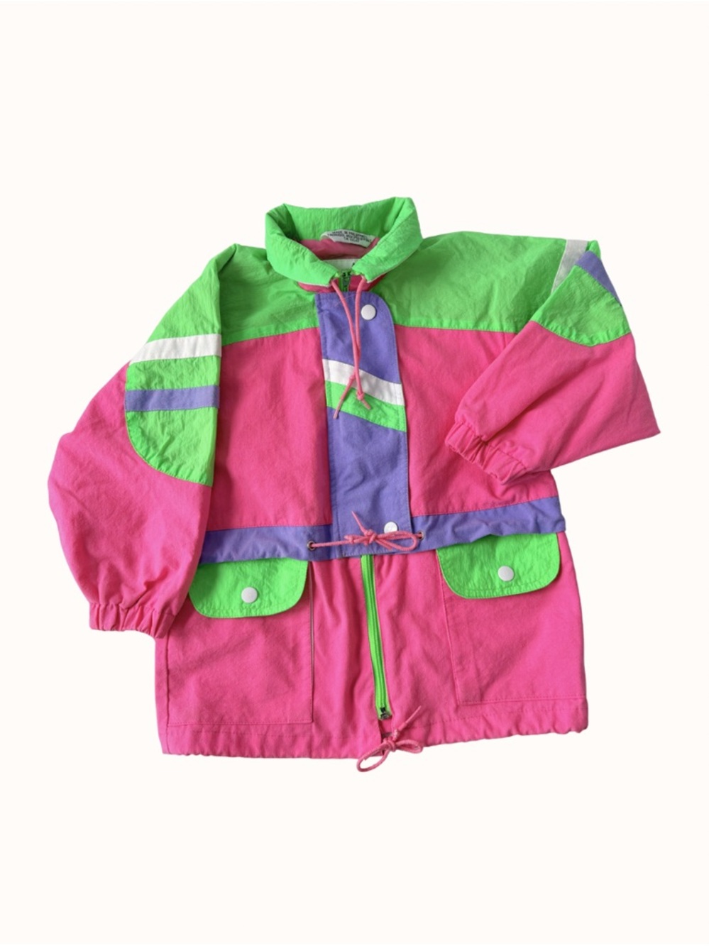 Vintage 5T kids fluo Colorblock Windbreaker Jacket in Hot Pink, Lime & Lavender
